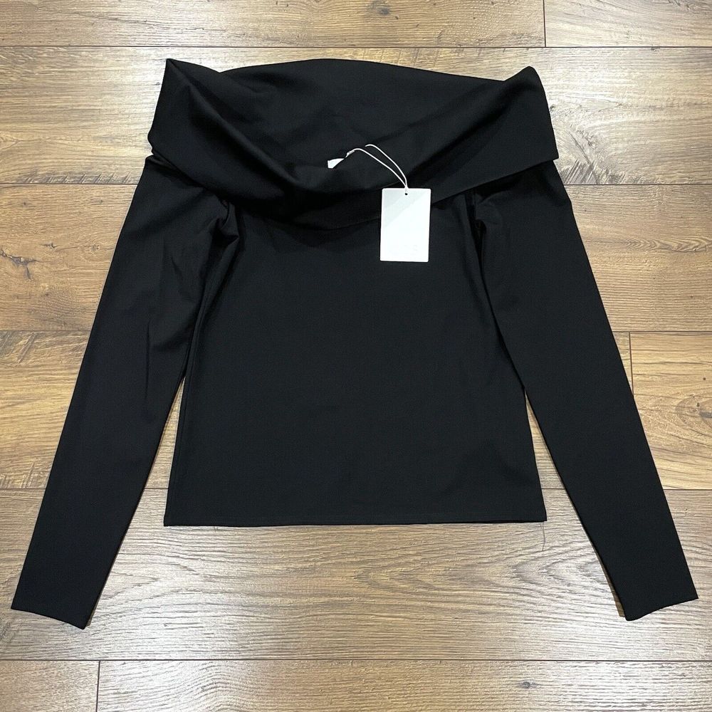 COS Top Womens Medium Off Shoulder Black Long Sleeve Retro Ponte Blouse NWT